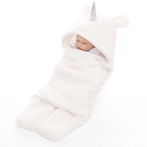 Unicorn Baby Swaddle Wrap Blanket | Newborn | Infant Sleeping Bag | White | 65cm x 75cm