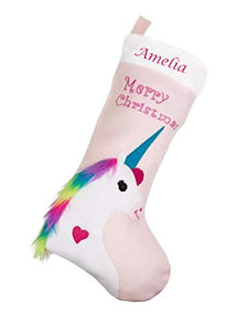 Personalised Christmas Pink Unicorn Rainbow Stocking 45cm