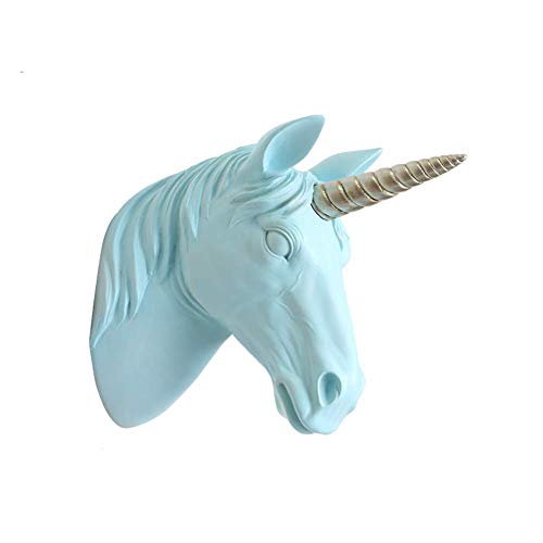 Barm Unicorn wall mount unicorn head fake resin sculpture animal head wall decoration, ready to hang blue 14.5x29x36.5cm (6x11x14inch)