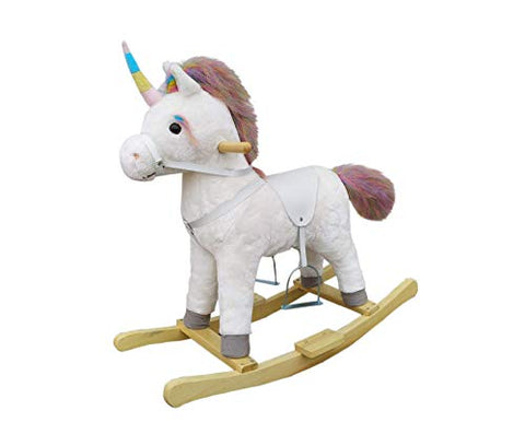The Rocking Horse Co. | White Rocking Unicorn | Rainbow Horn, Mane & Tail | Gift 