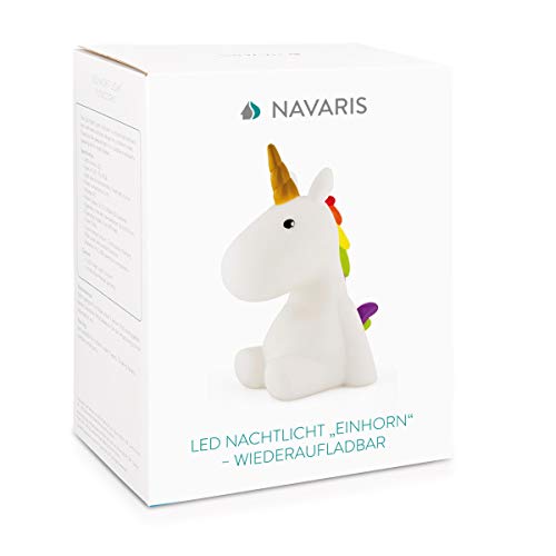 Navaris Unicorn Night Light for Kids - Rechargeable RGB Colour Changing LED Lamp for Girls and Boys Nursery, Childrens Room, Bedside Table - White