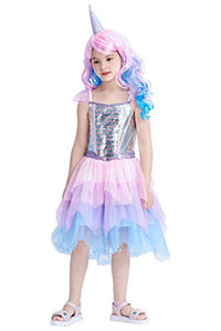 Unicorn Dress For Girls | Kids Fancy Dress Costume Set With Wig | Silver, Pink, Purple, Blue