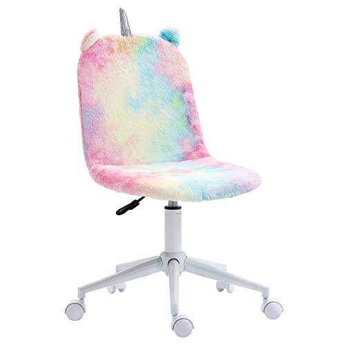 Fluffy Unicorn Office Chair | Swivel Wheel | Cute Desk Chair | Rainbow Multi-Coloured