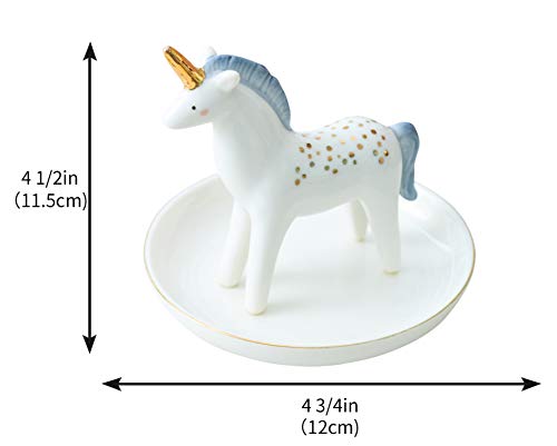 Vellarr Unicorn Ring Holder Jewelry Tower Ceramic Dish Plate Jewel Display Organizer Trinket Tray, Engagement Wedding Gift