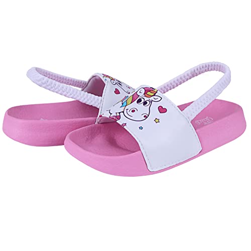 Pink & White Girls Unicorn Sliders