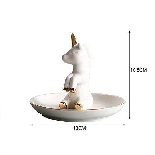 White & Gold Unicorn Trinket Ceramic Dish 
