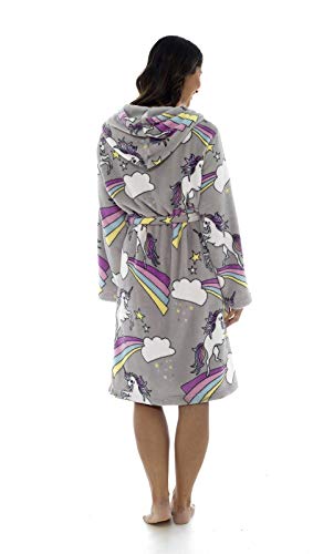 Ladies Unicorn Dressing Gown Grey & Multicoloured