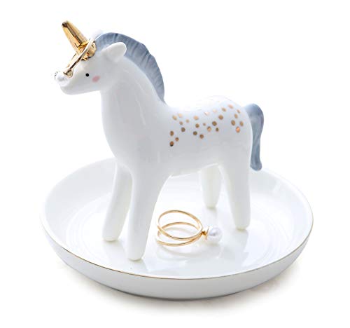Vellarr Unicorn Ring Holder Jewelry Tower Ceramic Dish Plate Jewel Display Organizer Trinket Tray, Engagement Wedding Gift