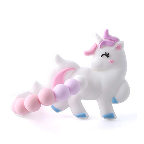 Pink Unicorn Shaped Silicone Baby Teether with Beads Bracelet