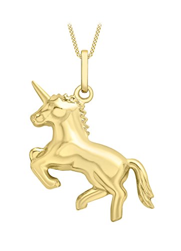 Gold 9ct Yellow Gold Unicorn Pendant on Curb Chain Necklace of 46cm/18"