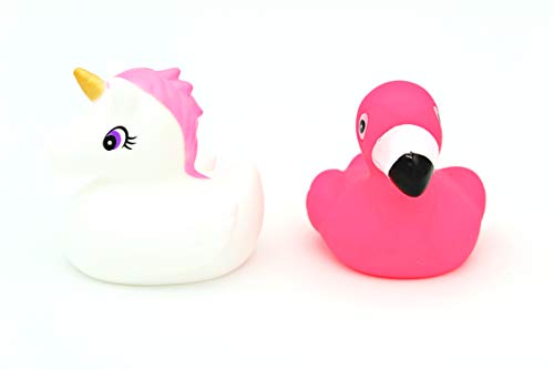 Set Of 2 Rubber Ducks | Unicorn & Flamingo | Bath Toy
