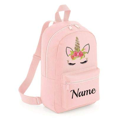 Personalised Kids Backpack Children's Rucksack with Unicorn Design & Name or Text - Great for School, Lunch, Gym, Nursery - Kids & Toddler Backpacks (Powder Pink)