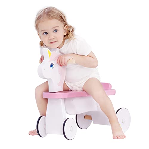 labebe | Wooden Ride On Unicorn With Wheels | Children's Push Along Bike | 1 Year +