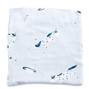 Flying Unicorn Muslin Swaddle Blanket | 100% Bamboo | Blue 