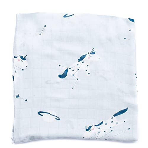 Flying Unicorn Muslin Swaddle Blanket | 100% Bamboo | Blue