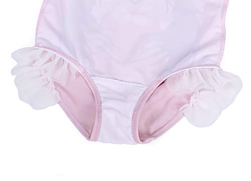 Girls Unicorn Swimming Suit One Piece Swimwear Ruffle Sleeve- pastel pink