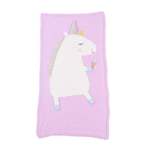 Pink Knitted Unicorn Baby Blanket 