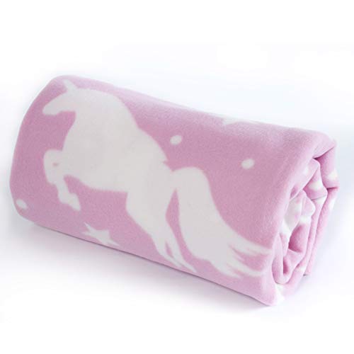 Pink & White Unicorn & Stars Fleecy Blanket, Throw 