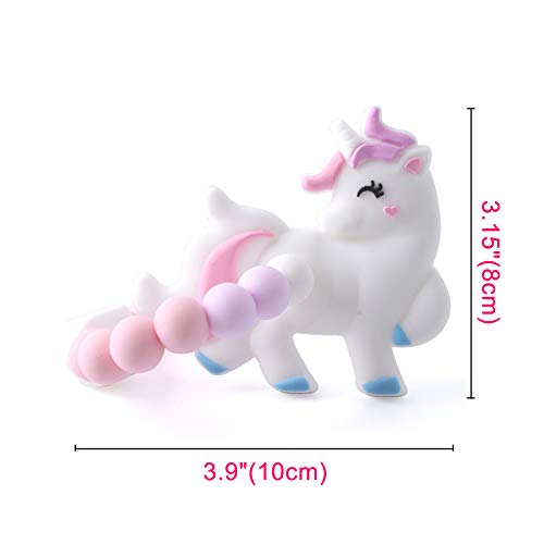Pink Unicorn Shaped Silicone Baby Teether with Beads Bracelet