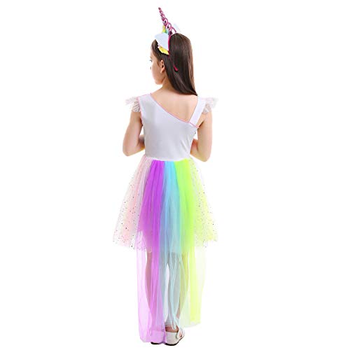 Rainbow Unicorn Girls Fancy Dress Fairy Tale Costume Unicorn Sequins - Kids