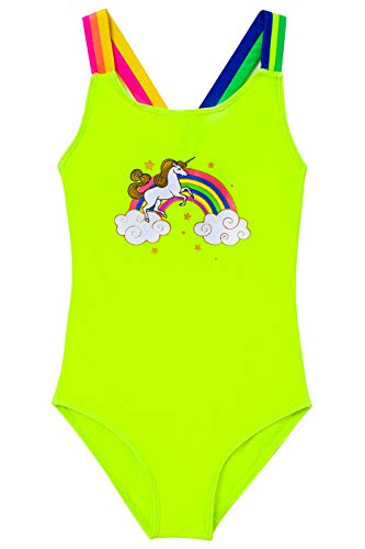 IKALI Girls Unicorn Swimming Costume One Piece, Fluorescent