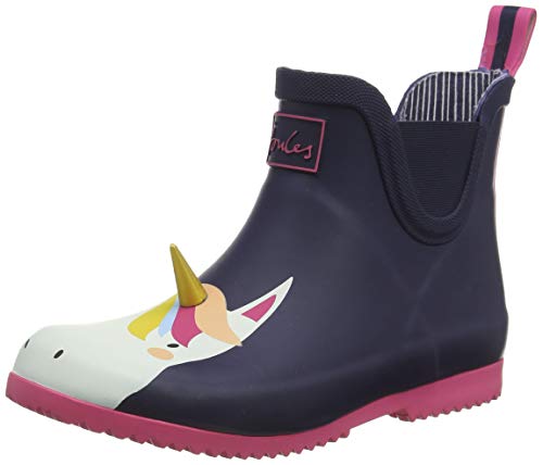 Joules Girls' Navy Unicorn Wellibob Wellington Boots, Blue