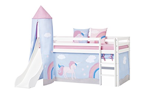 Hoppekids Unicorn Curtain/Tent Including Wire Rope for Half-High Bed, Fabric, Blue, 90 x 200 cm, 200x90x72 cm