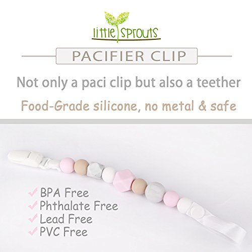 Dummy Chain & Teether  - 2 in 1 - Pink, White, Grey - Ideal Baby Gift