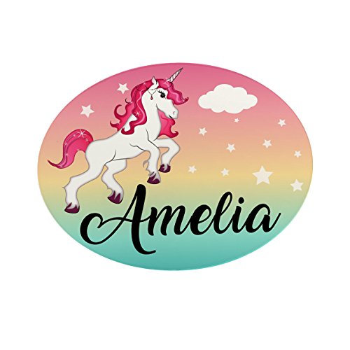 Oval Shaped Personalised Unicorn Kids Bedroom Metal Door Plaque