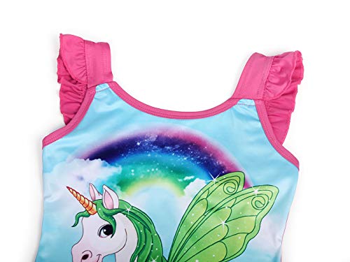 Bright pink unicorn swim suit girls