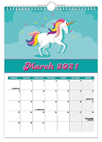 Colourful Unicorn Wall Calendar 2021