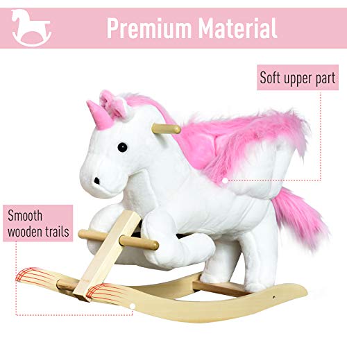 Kids Wooden Plush Ride On Unicorn Rocking Horse Chair Toy With Music | Gift 