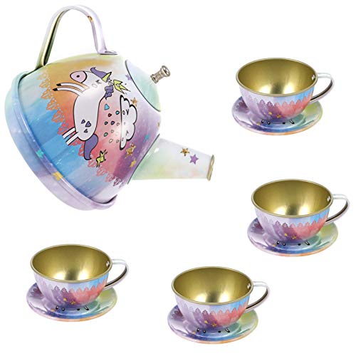 I Love Unicorns | 15 Piece Pretend Tin Tea Set For Kids 