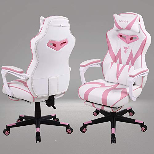 Zeanus Pink Gaming Chair For Girl Ergonomic Gaming Chair Pink & Wh