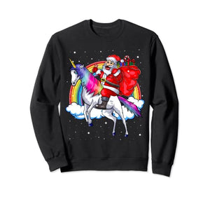 Santa Claus Riding A Rainbow Unicorn | Christmas Kids Women Sweatshirt 