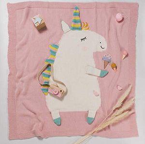 Unicorn Knitted Blanket | Baby Blanket Pink