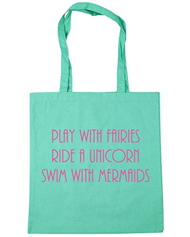 HippoWarehouse Play with Fairies Ride a Unicorn Swim with Mermaids Tote Shopping Gym Beach Bag 42cm x38cm, 10 litres