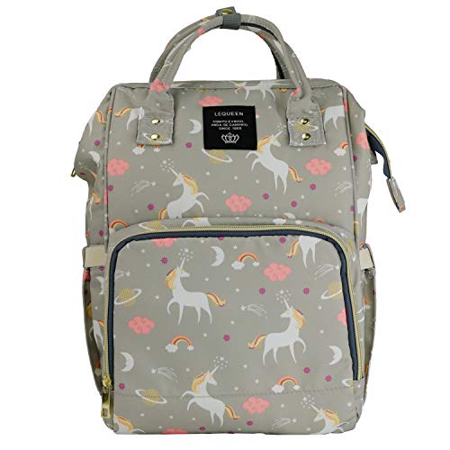 Unicorn Design | Lequeen Waterproof Baby Nappy Changing Bag | Grey