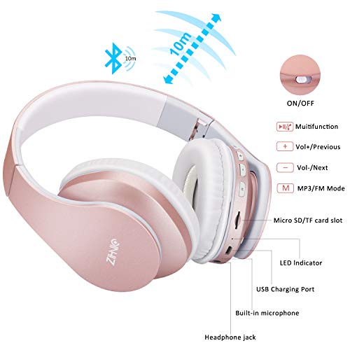Rose Gold Bluetooth Headphones | Wireless & Wired Stereo Headset For Girls & Women