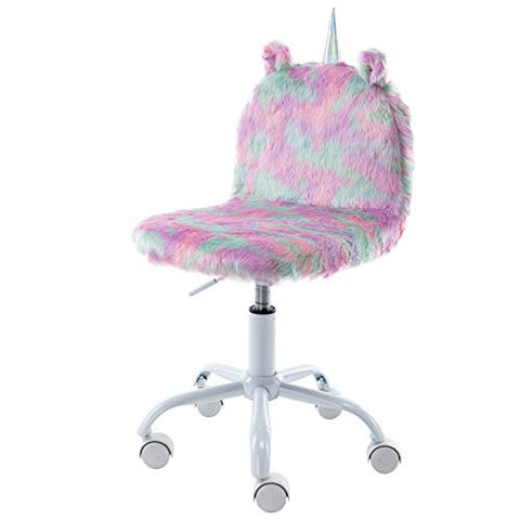 Unicorn Children's Study Chair | Colourful Faux Fur | Soft Fluffy Swivel Chair | Pastel Coloured 