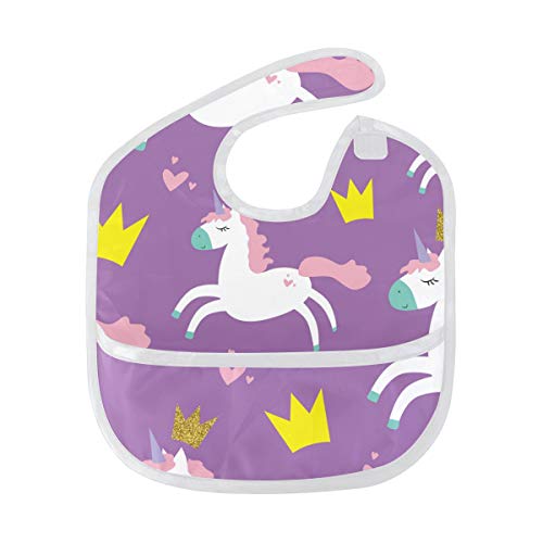 Girls Purple Unicorn Wipe-able Bib