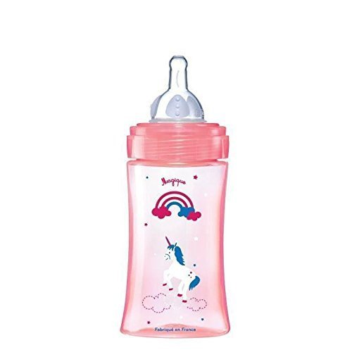 baby unicorn rainbow bottle feeding pink