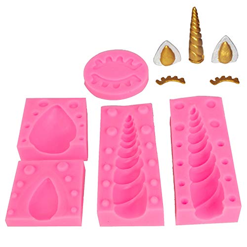 Unicorn Silicone Cake Mould | Horn, Ears & Eyes | Set Fondant Chocolates Cake Toppers (5 Sets)