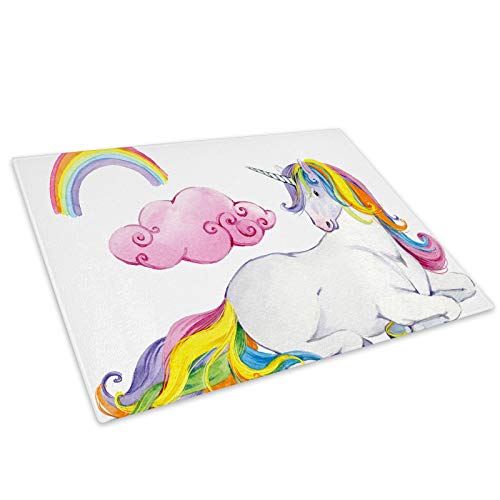 Unicorn Rainbow Glass Chopping Board | Kitchen Worktop Saver Protector | Multicoloured