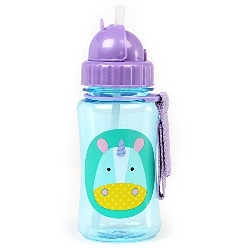 unicorn themed drinking bottle 12 months plus with straw
