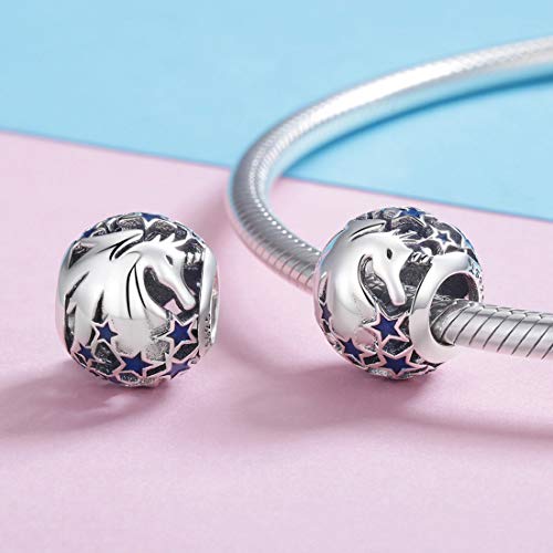 Unicorn Ball Charm With Stars | Sterling Silver, Blue Enamel 