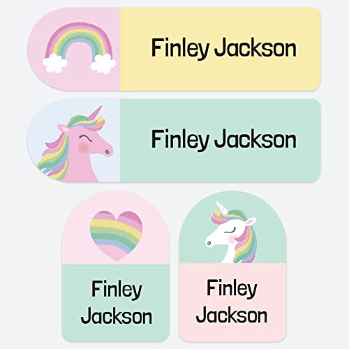 Unicorns & Rainbows | No Iron Personalised Stick On Waterproof Washable Name Labels | 50 Pcs