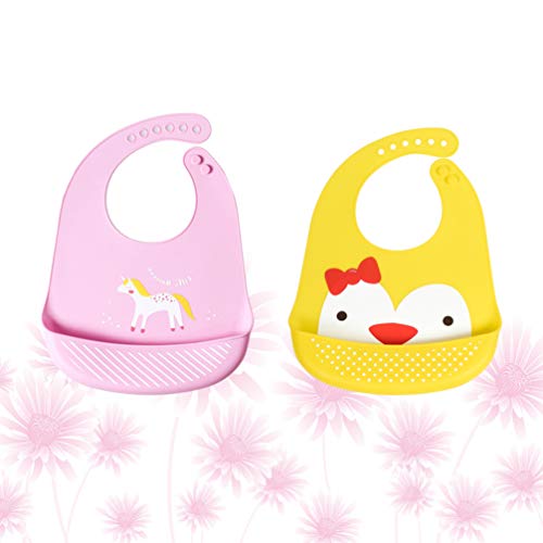 2 Pack Unicorn And Chick Food Catcher Bibs Silicone 