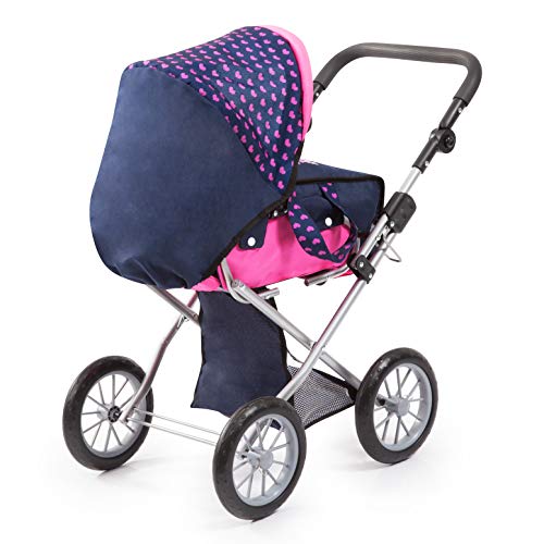 Navy & Pink Unicorn Design Dolls Pram For Girls