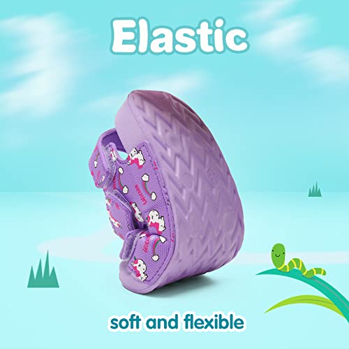 Boys Girls Sandals Kids Summer Sandals Open Toe Little Kids Walking Sandals Anti Slip Toddler Hook-Loop Sandal (Purple Unicorn, 9UK Child)